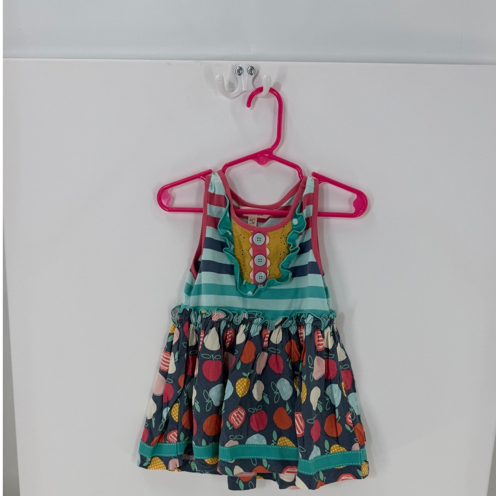 Matilda Jane Girls Fruit Stripe Ruffle Sleeveless Dress Size 4 Multicolor Apple